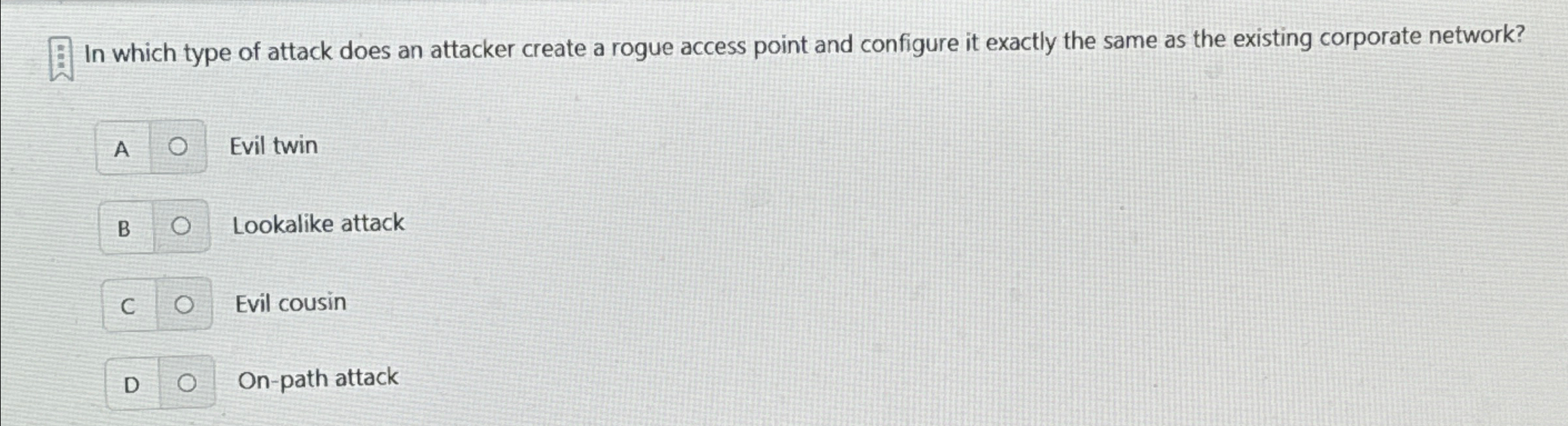 In Inich type of attack does an attacker create a