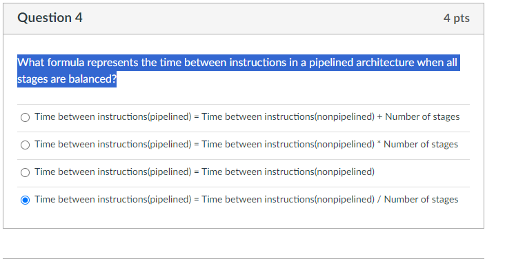 Question 4 What formula represents the time