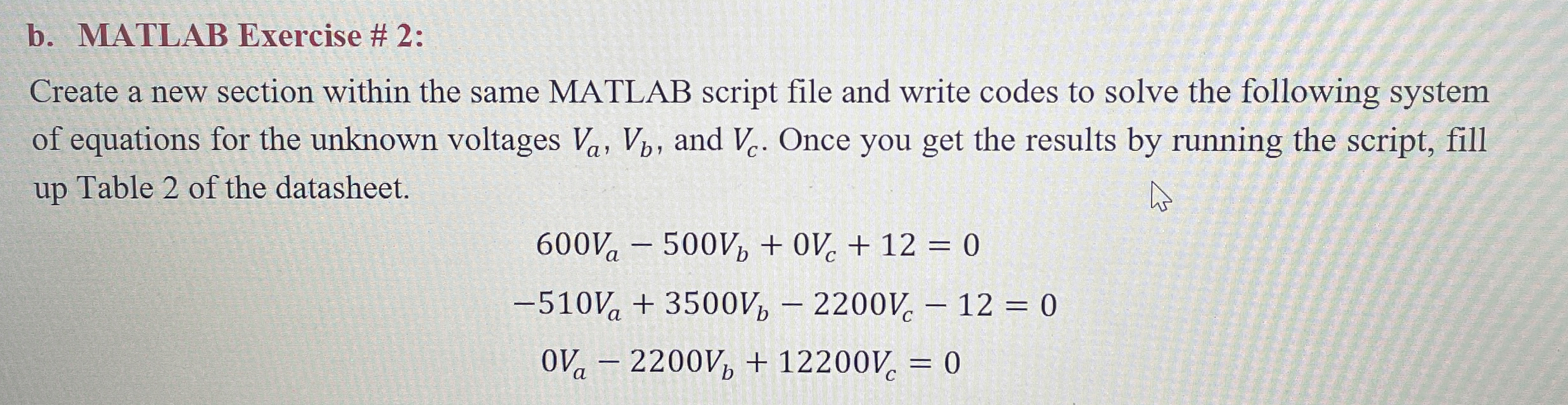 b . MATLAB Exercise # 2 : Create a new section