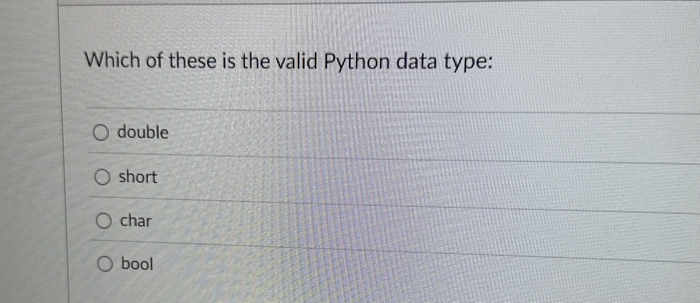Which of these is the valid Python data type: