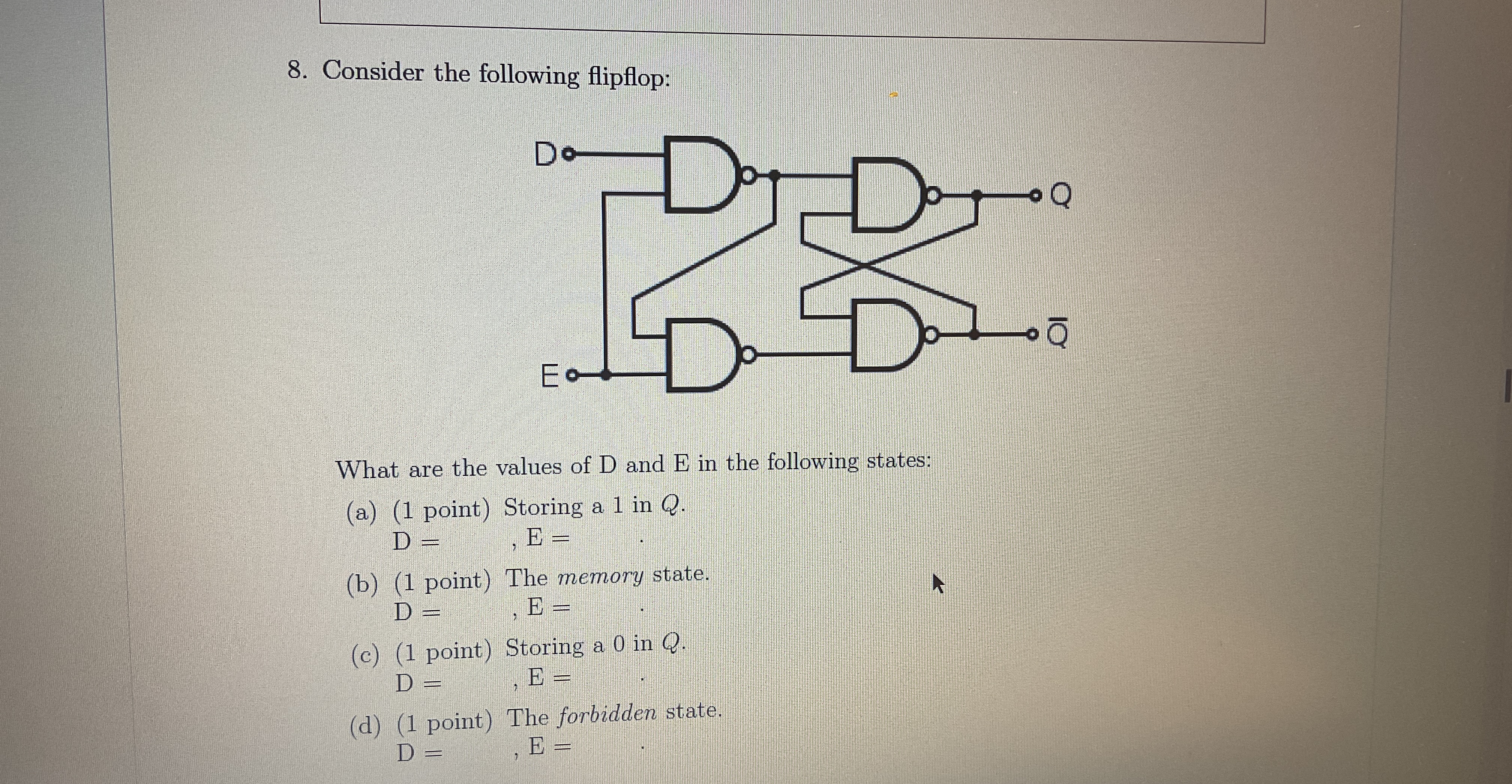 What values of D and E are needed to: a . Store a