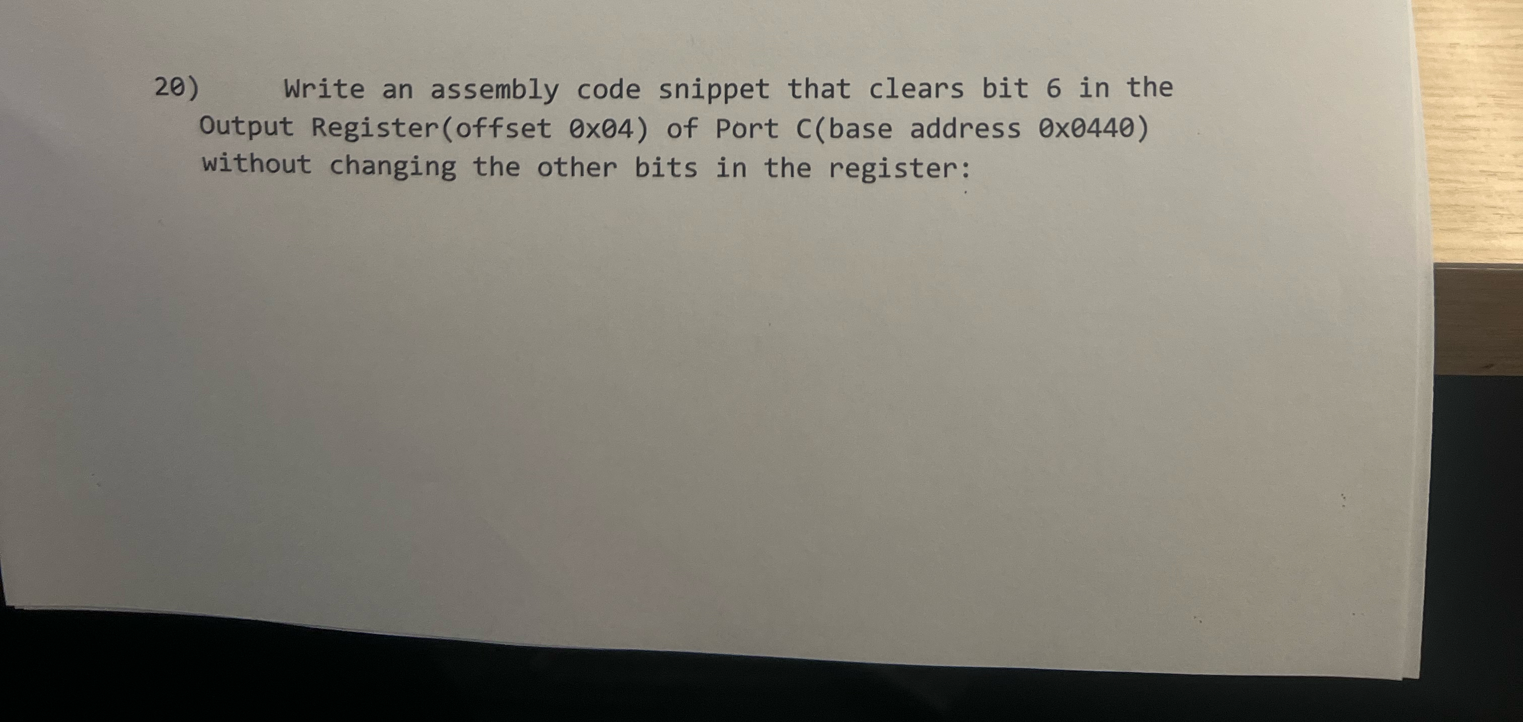 Write an assembly code snippet that clears bit 6
