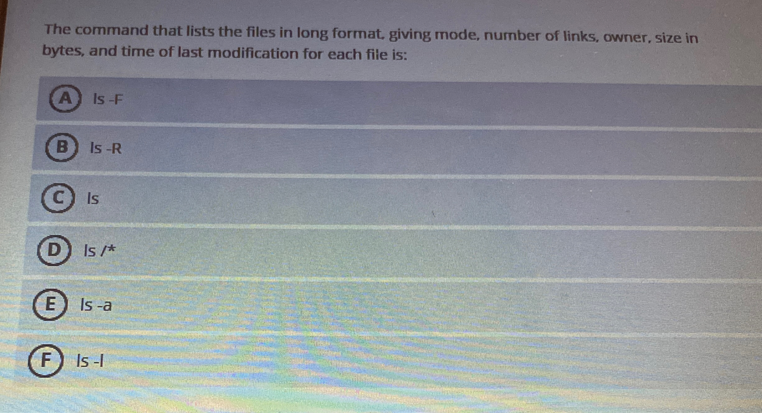 The command that lists the files in long format,