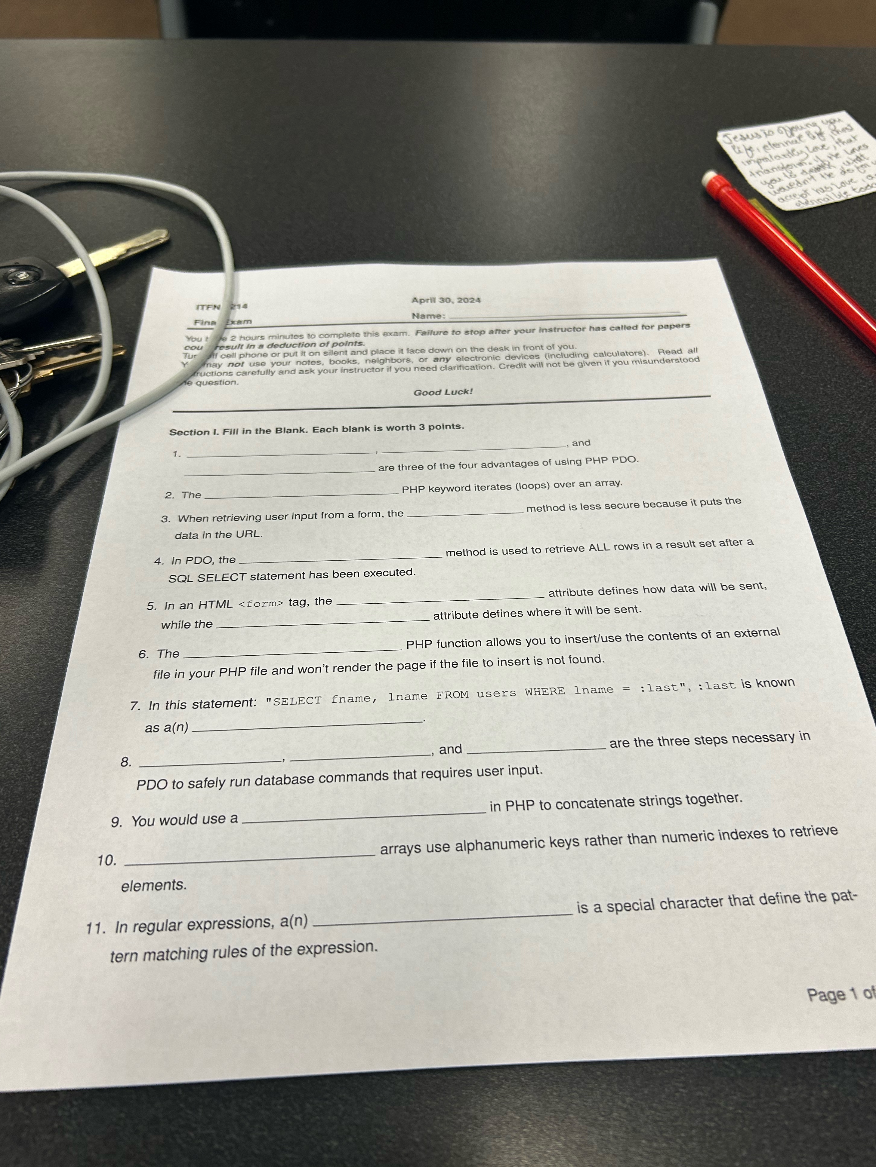 April 3 0 , 2 0 2 4 Name: Fina ixam Failure to