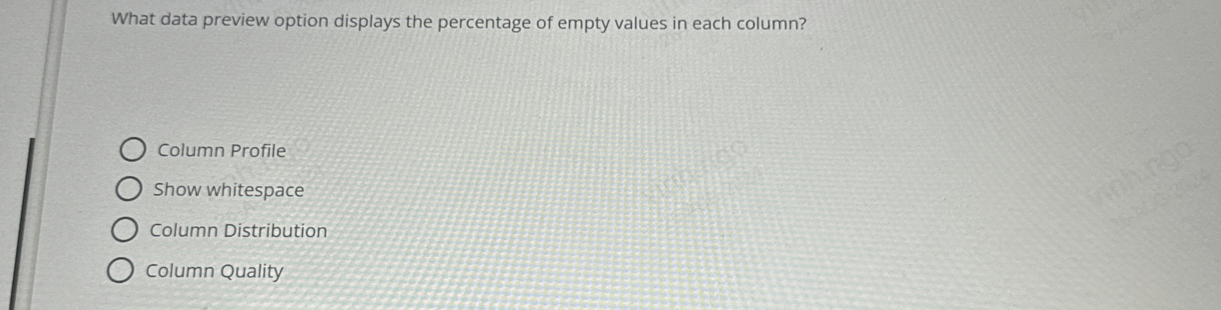 What data preview option displays the percentage