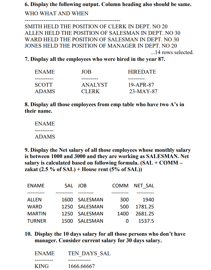 ( Note: solve it with SQL Plus application,