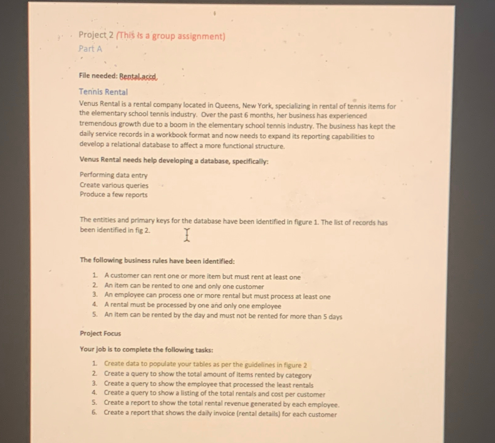 Project 2 ( This is a group assignment ) Part A