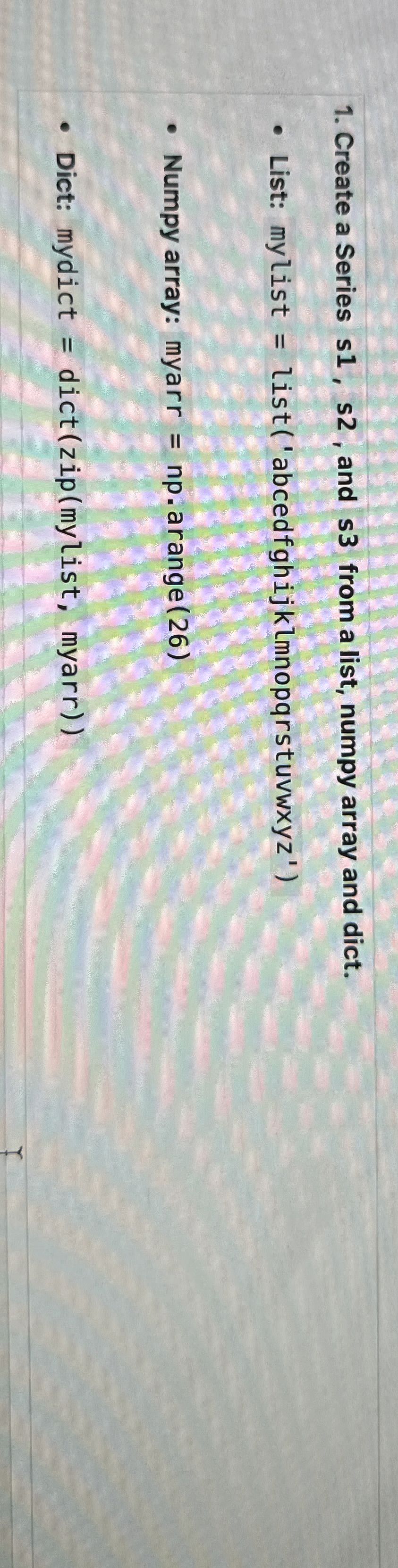 Create a Series s 1 , s 2 , and s 3 from a list,