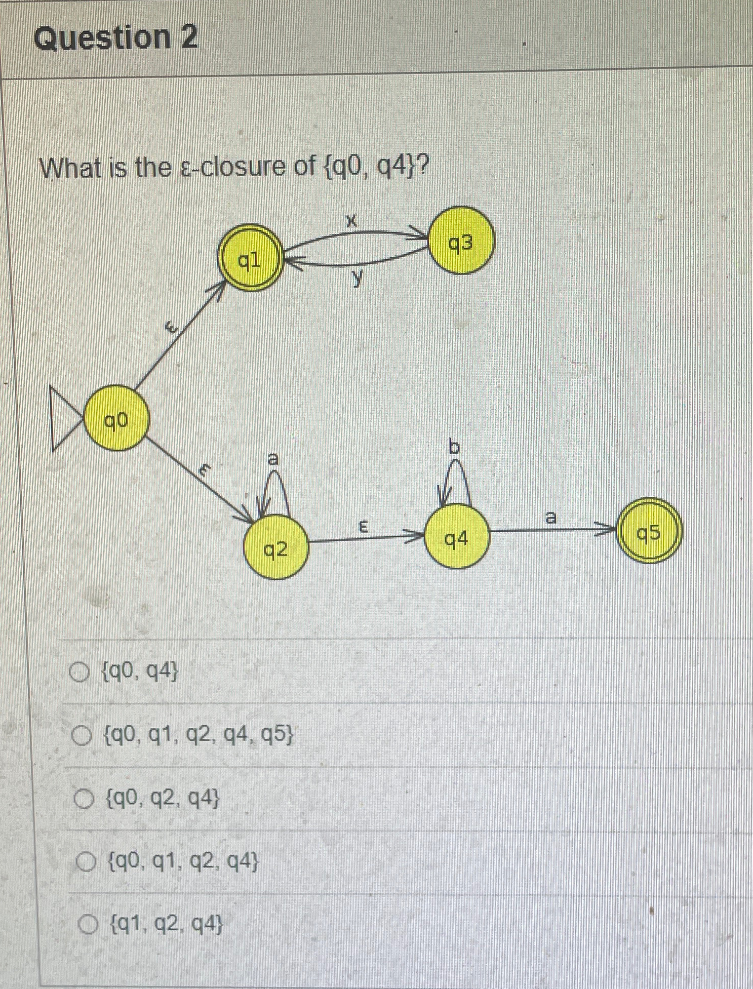 Question 2 What is the - closure of { q 0 , q 4 }