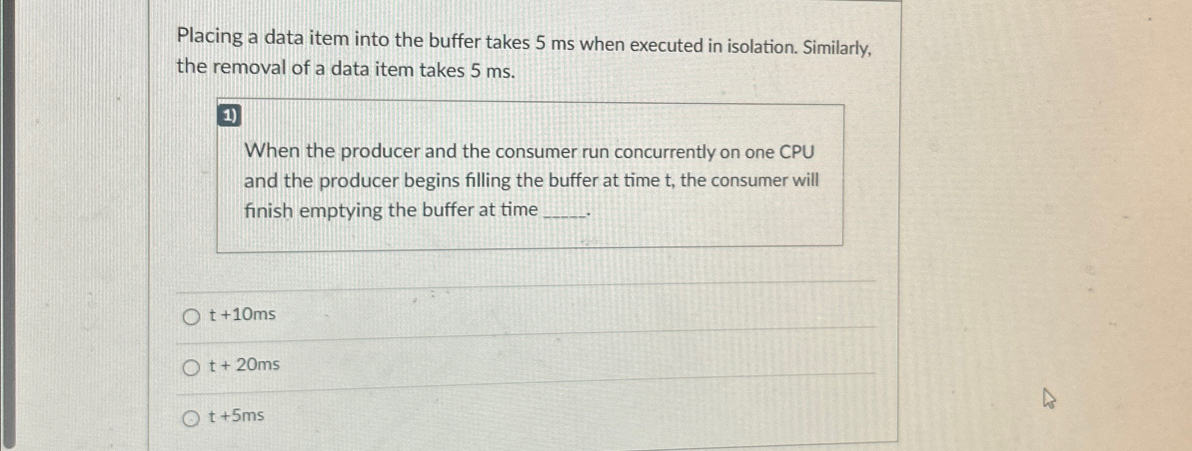 Placing a data item into the buffer takes 5 m s