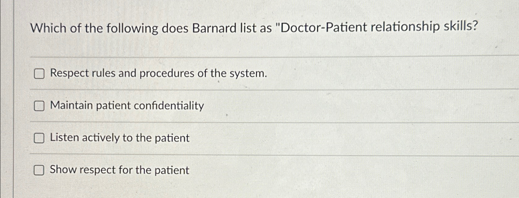 Which of the following does Barnard list as