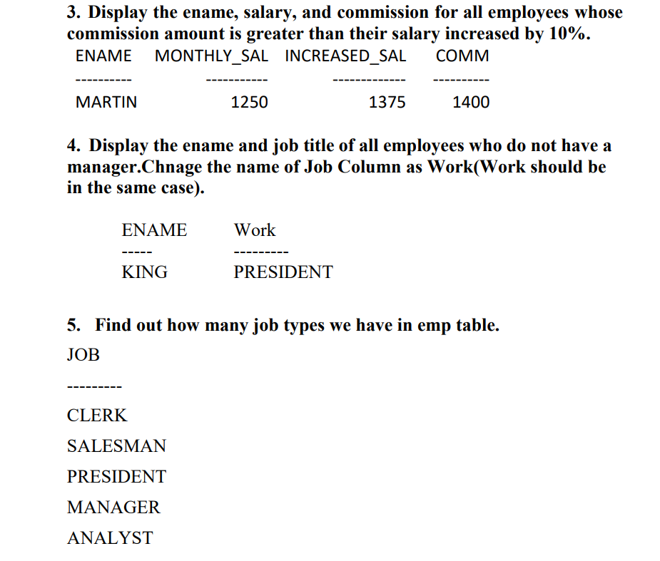 ( Note: solve it with SQL Plus application,
