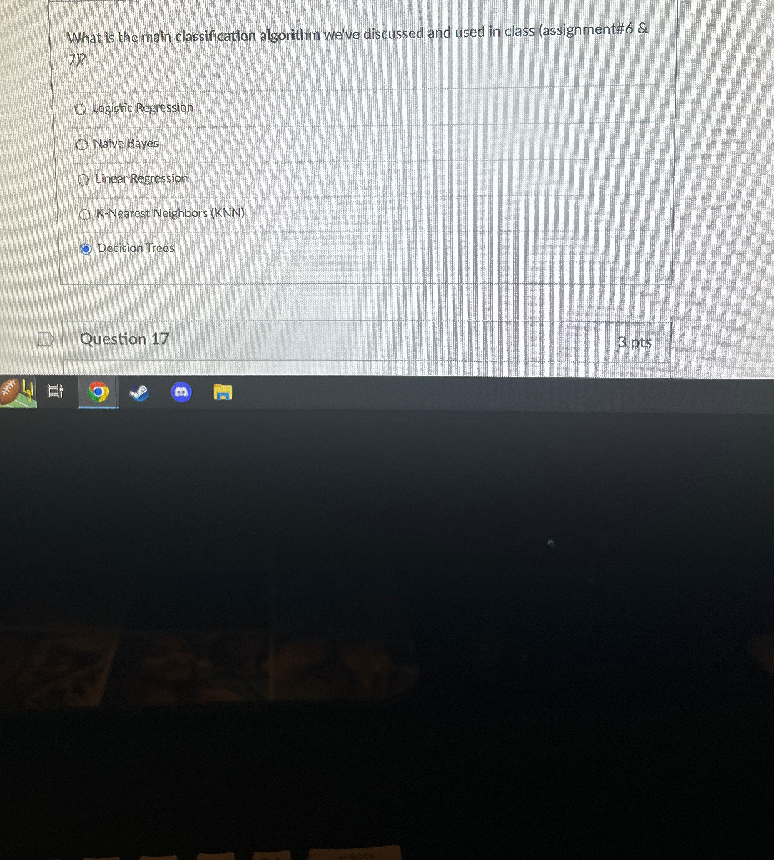 What is the main classification algorithm we've