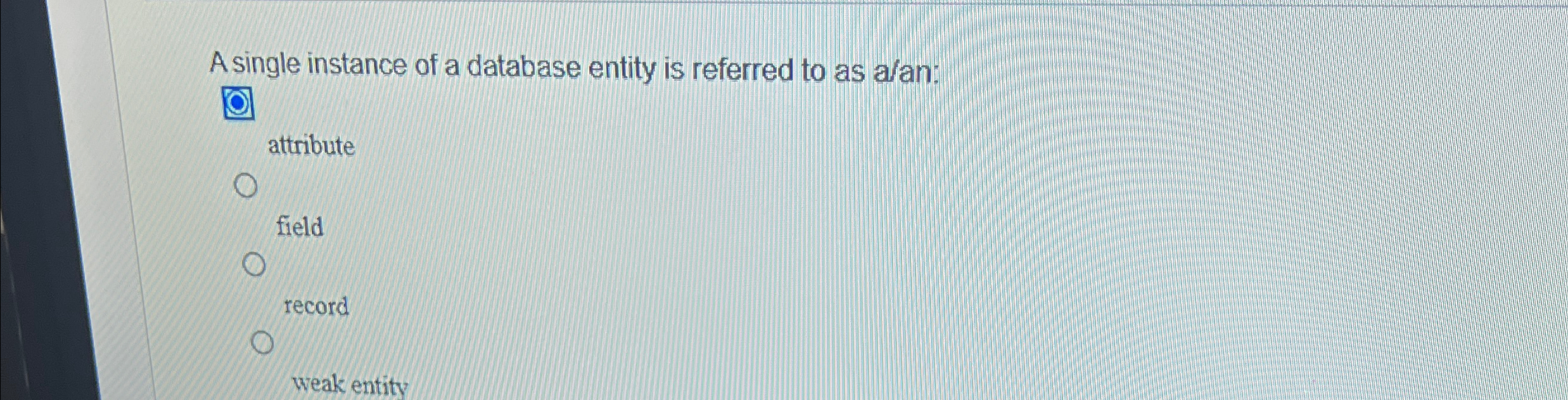 A single instance of a database entity is