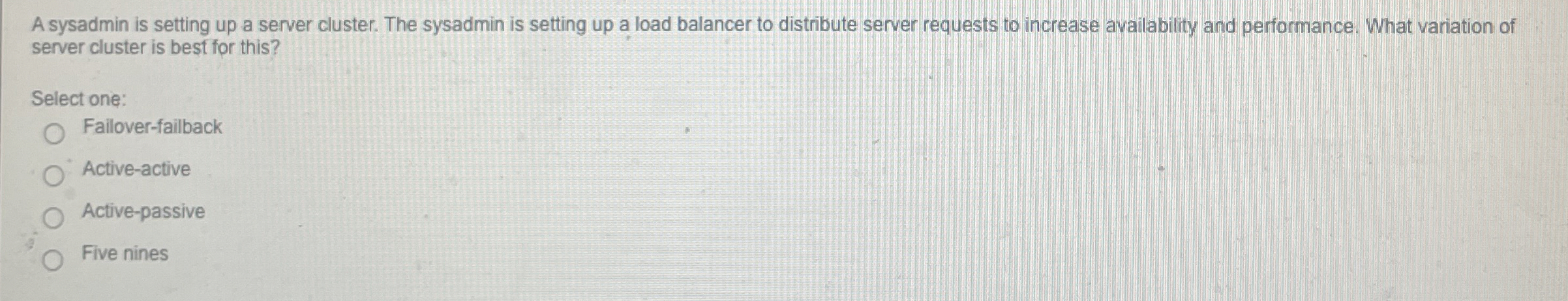 A sysadmin is setting up a server cluster. The