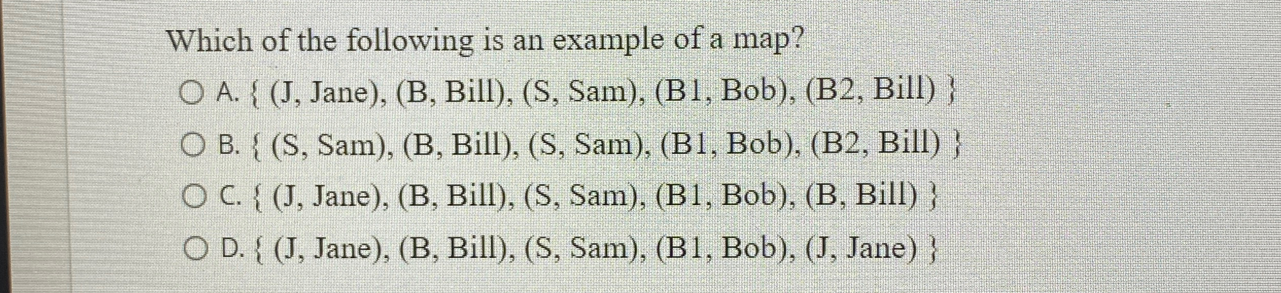 Which of the following is an example of a map? A