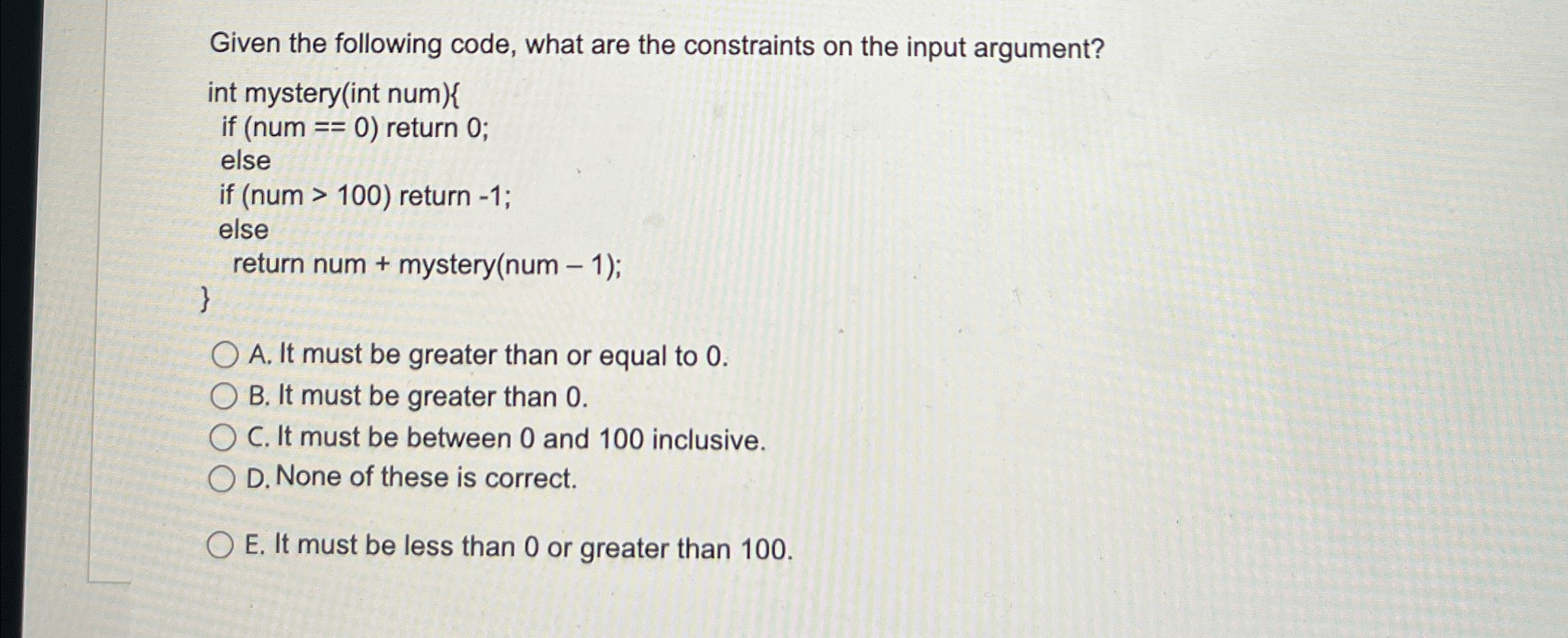 Given the following code, what are the