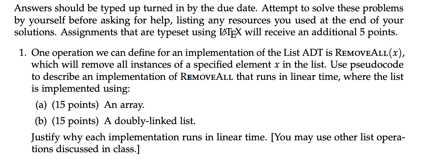 Answers should be typed up turned in by the due
