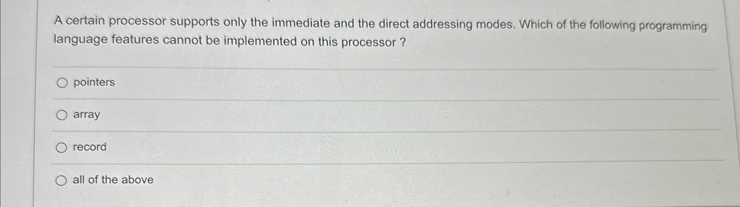 A certain processor supports only the immediate