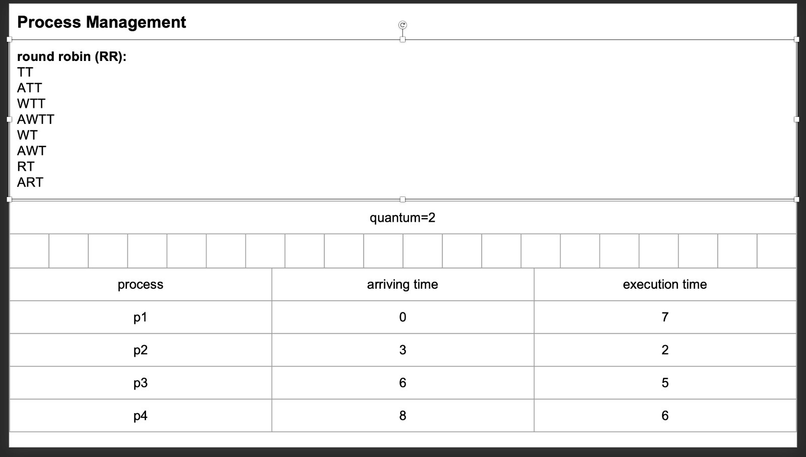 Process Management round robin ( RR ) : TT ATT