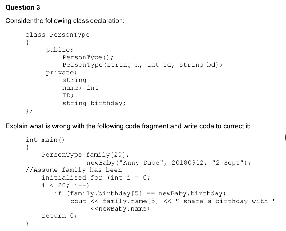 Question 3 Consider the following class