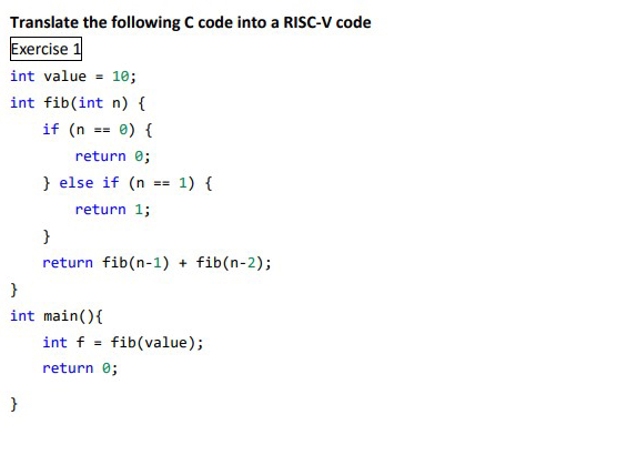 Translate the following C code into a RISC - V