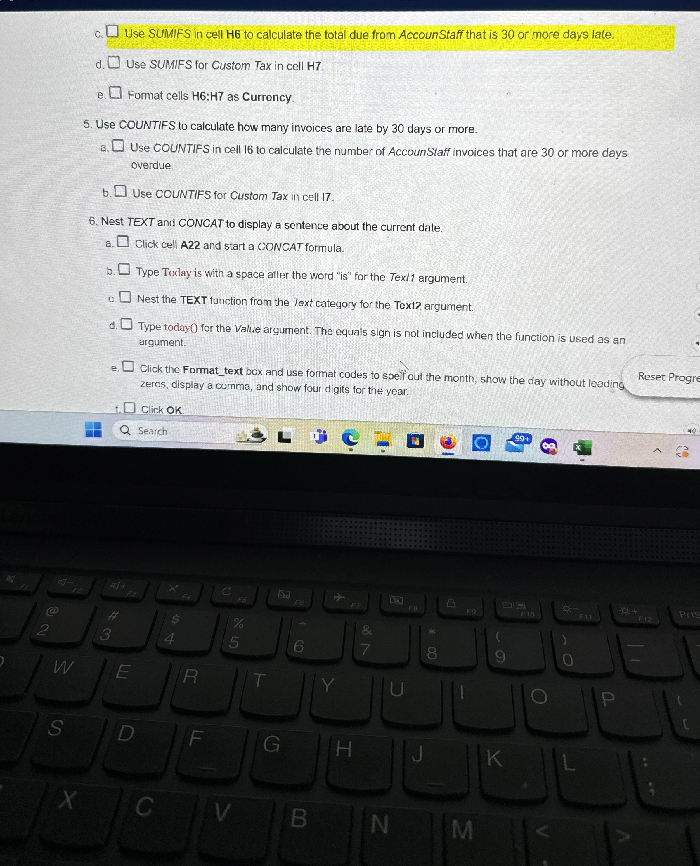 c . Use SUMIFS in cell H 6 to calculate the total