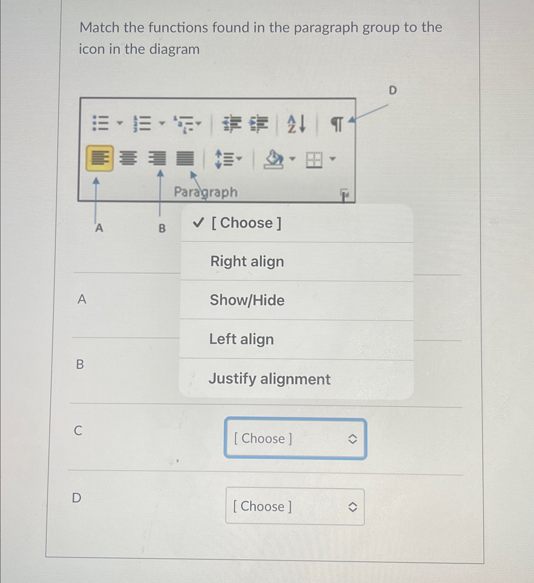 Match the functions found in the paragraph group
