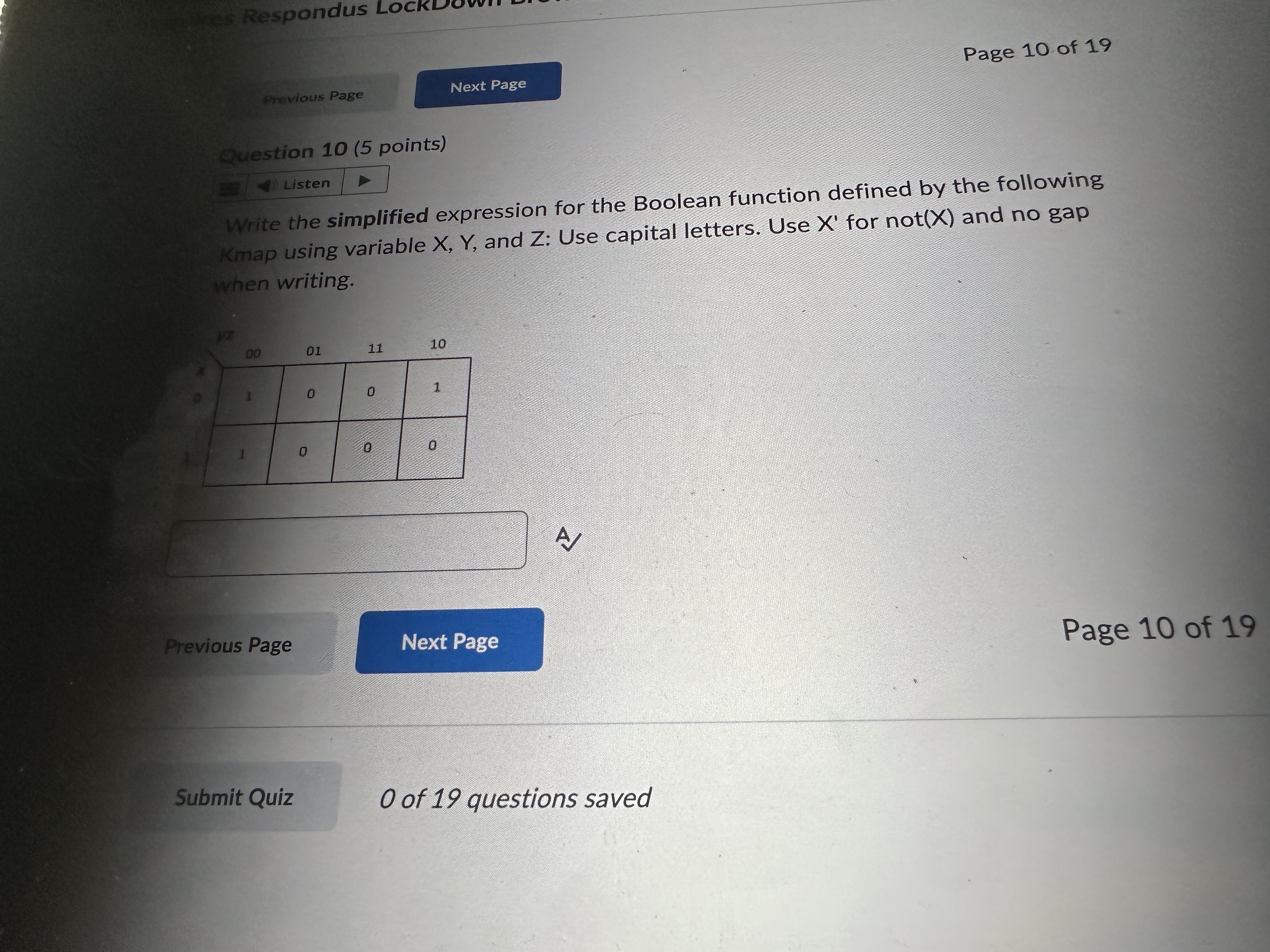 Page 1 0 of 1 9 Previous Page Question 1 0 ( 5