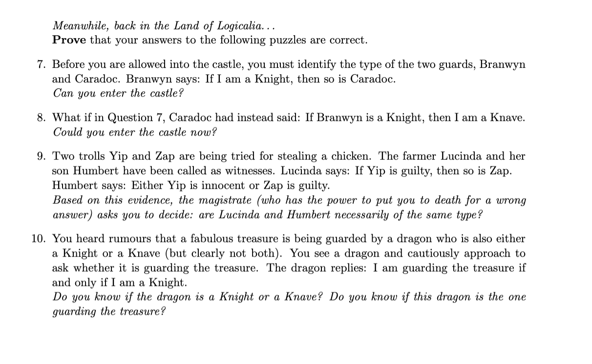 Meanwhile, back in the Land of Logicalia... Prove