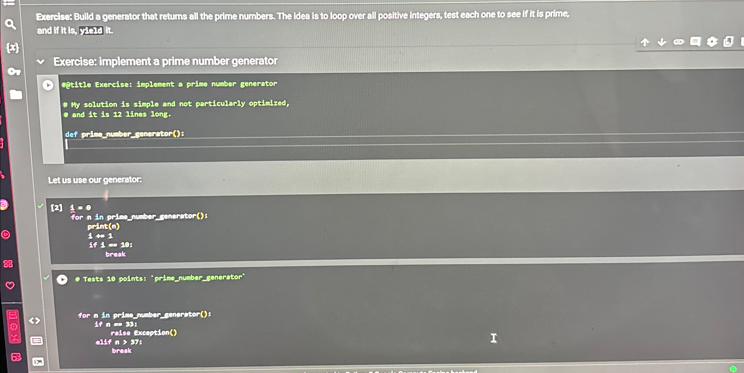 Exercise: Build a generator that retums all the