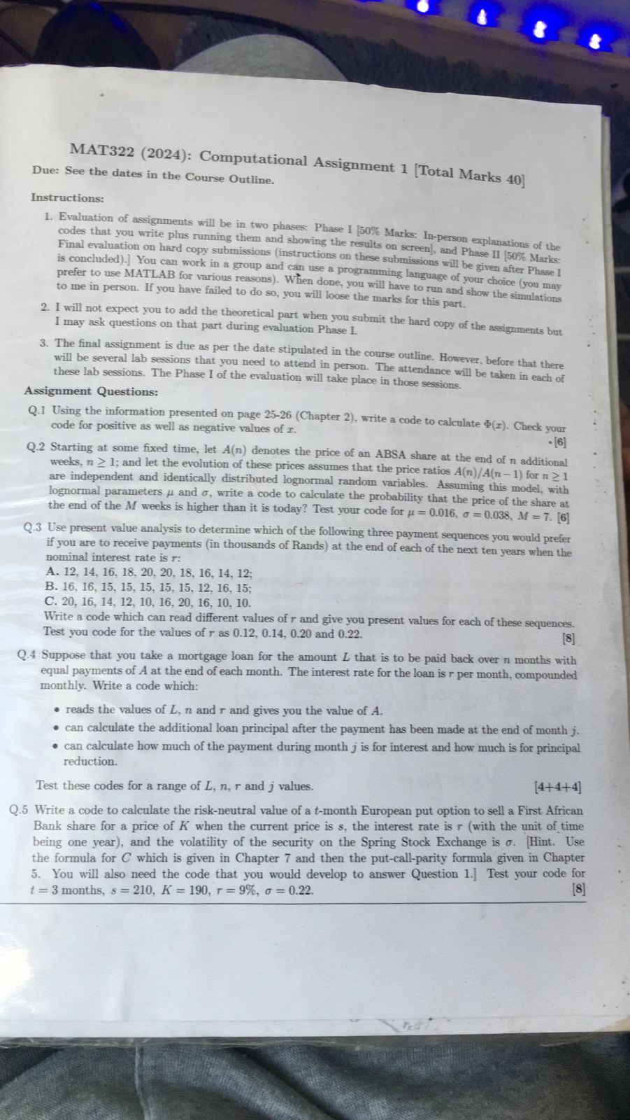 MAT 3 2 2 ( 2 0 2 4 ) : Computational Assignment