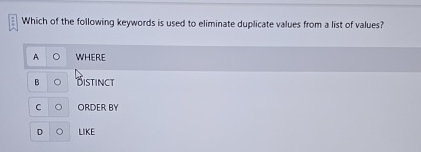 Which of the following keywords is used to
