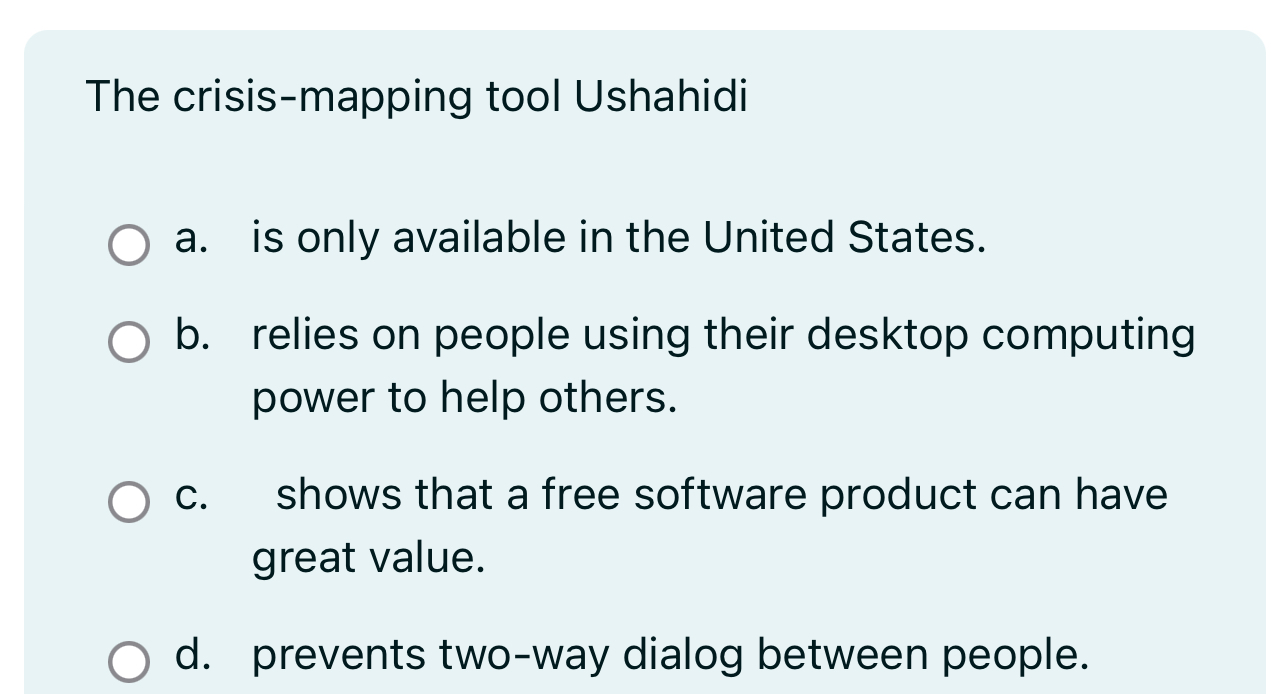 The crisis - mapping tool Ushahidi a . is only