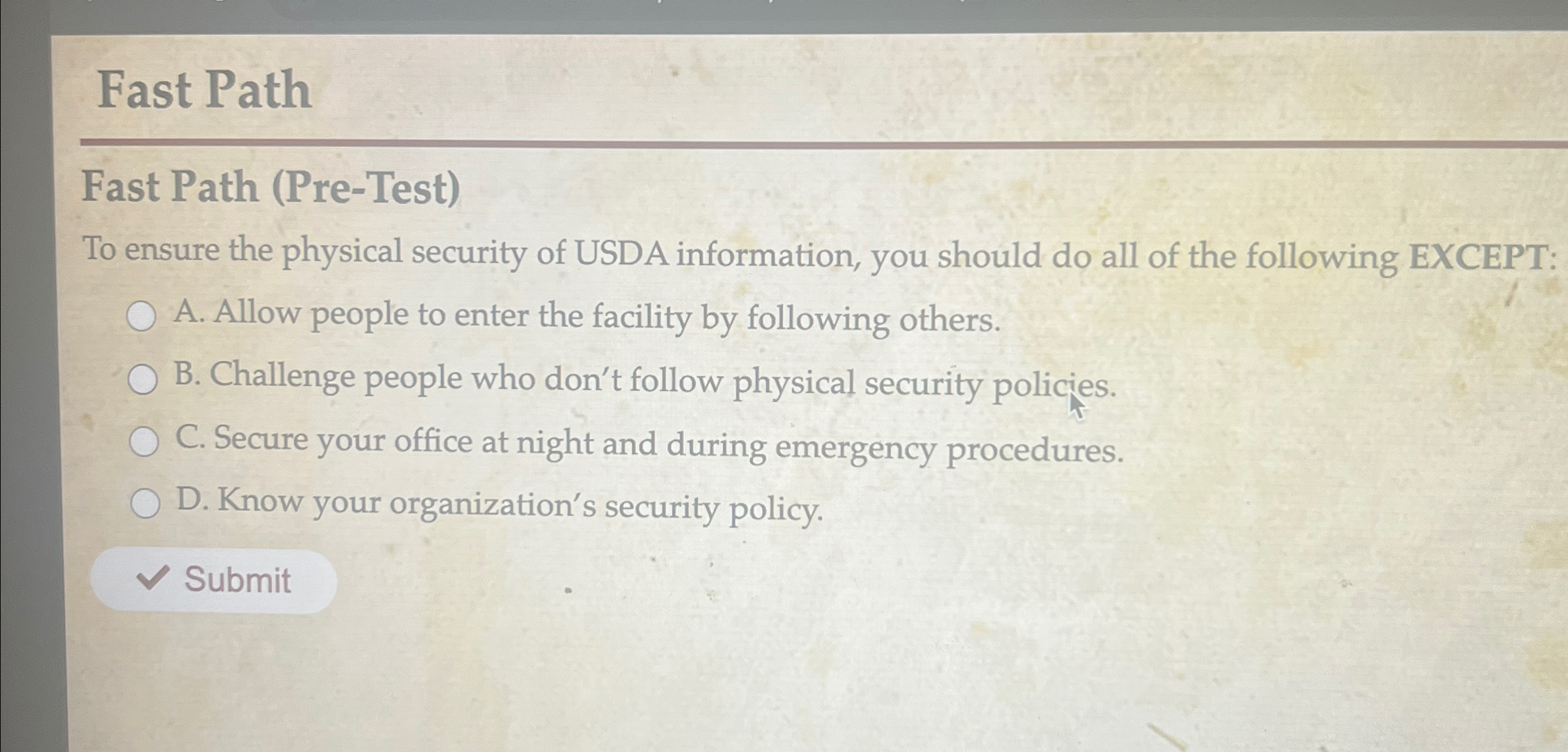 Fast Path Fast Path ( Pre - Test ) To ensure the