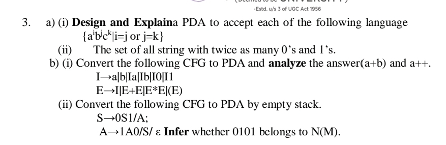a ) ( i ) Design and Explaina PDA to accept each