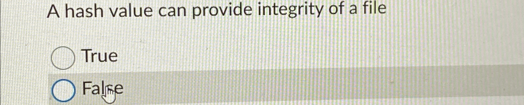 A hash value can provide integrity of a file True