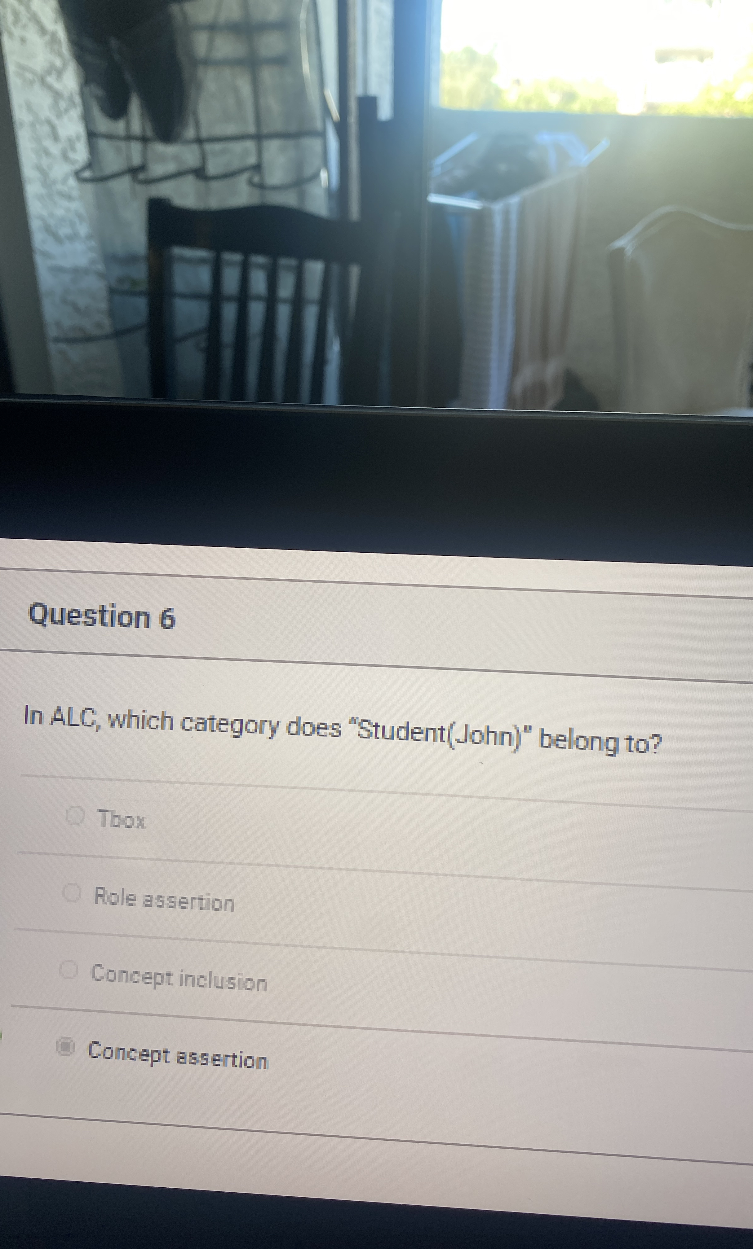 Question 6 In ALC, which category does "Student (