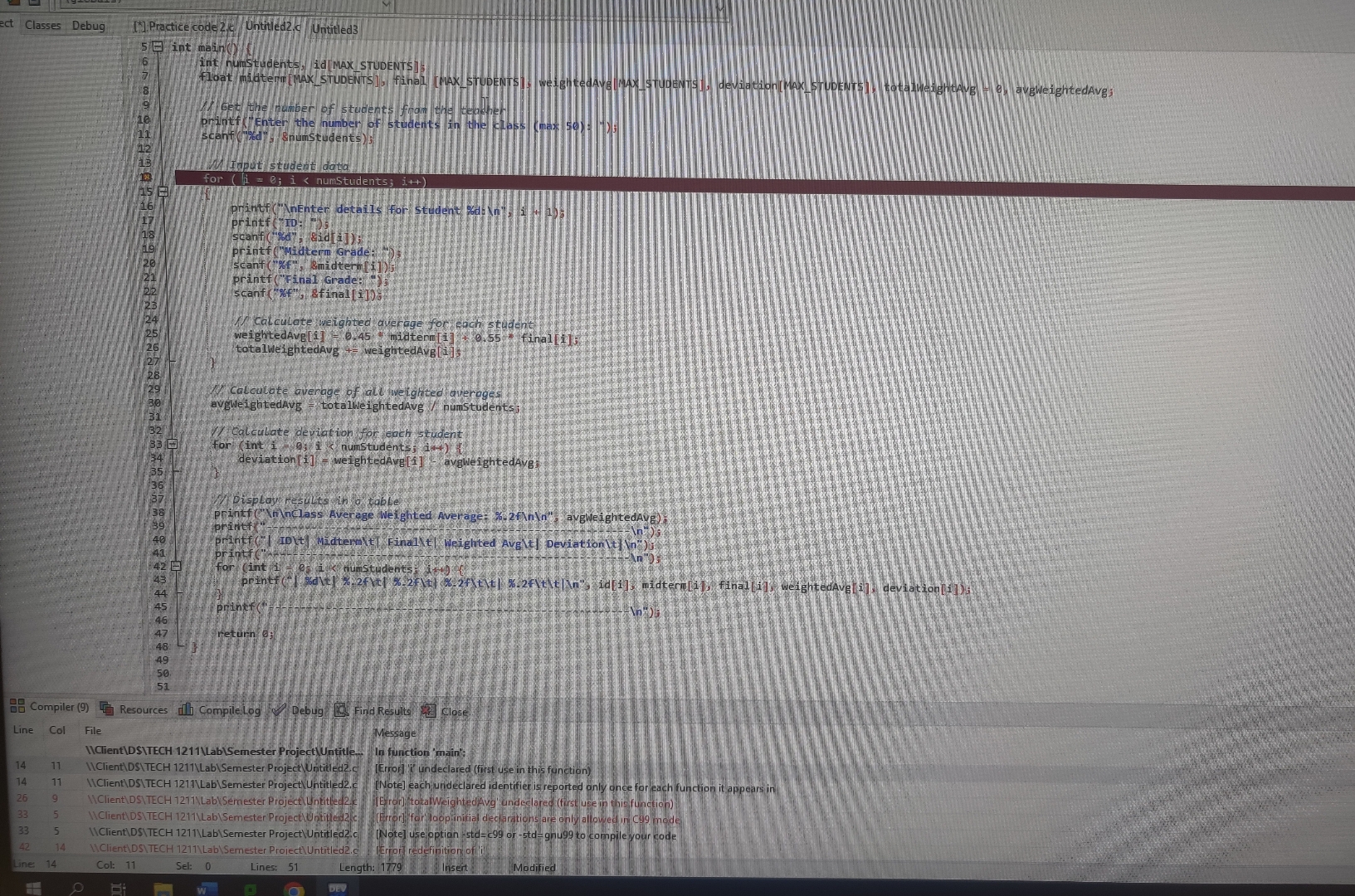 need help with my code. in c languange.