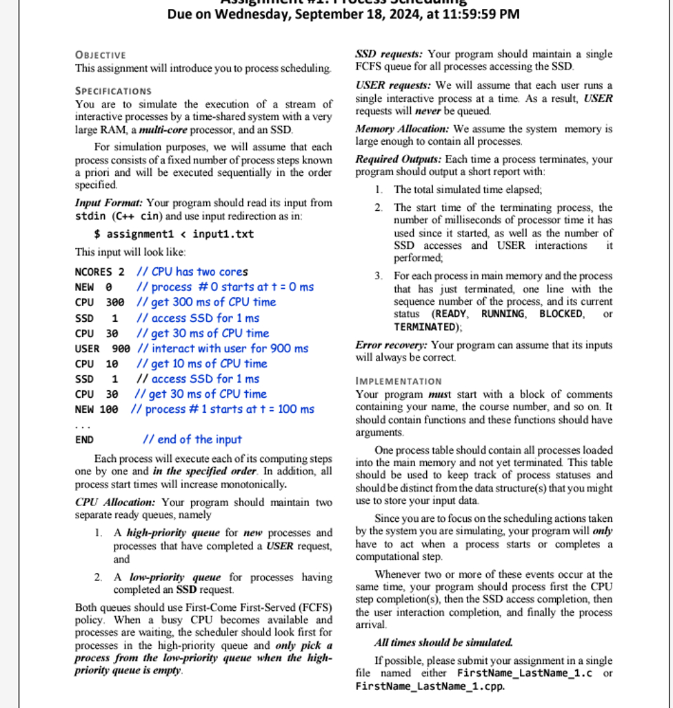 WRITE IN C OR C + + Due on Wednesday, September 1