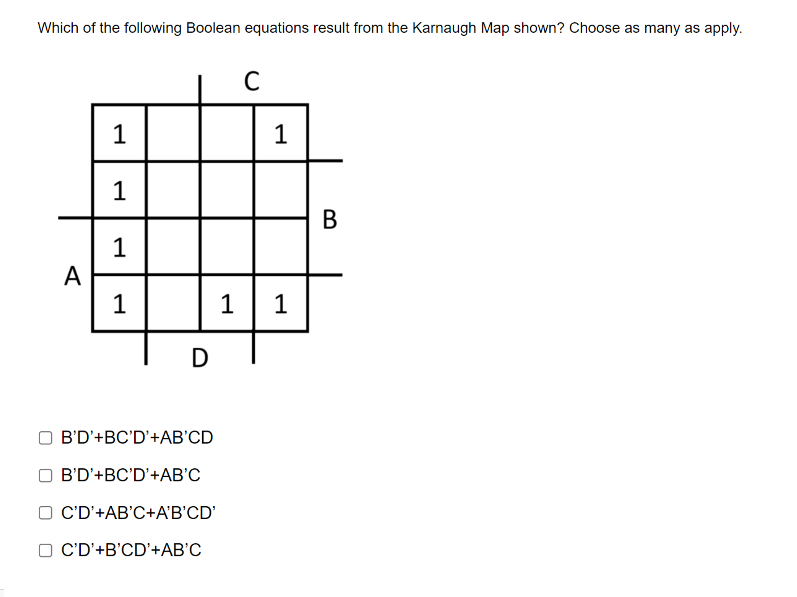 Which of the following Boolean equations result