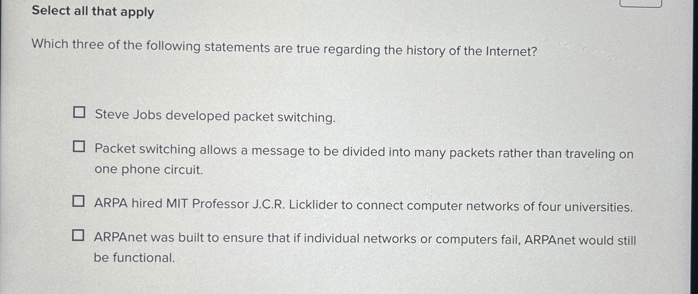 Select all that apply Which three of the