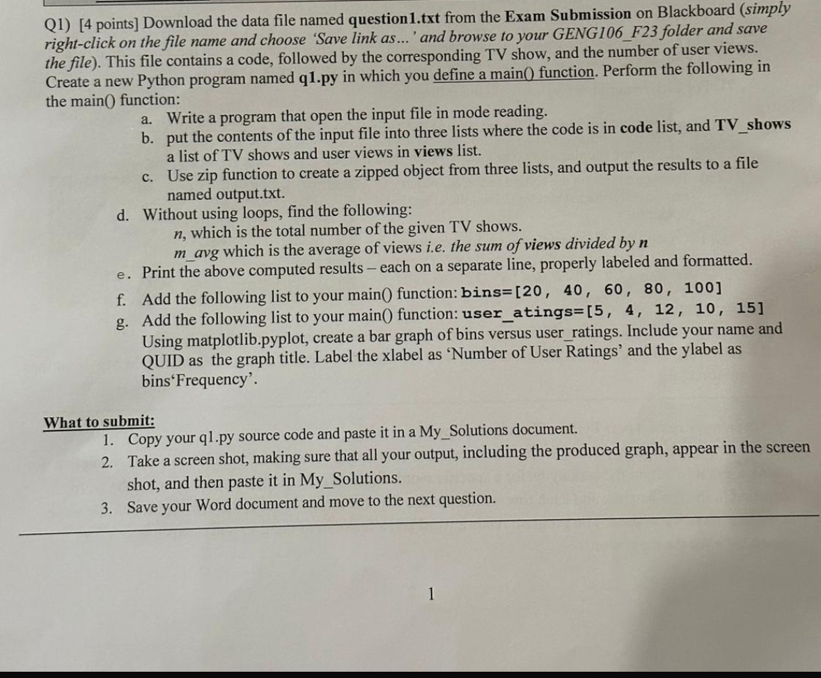 Q 1 ) [ 4 points ] Download the data file named