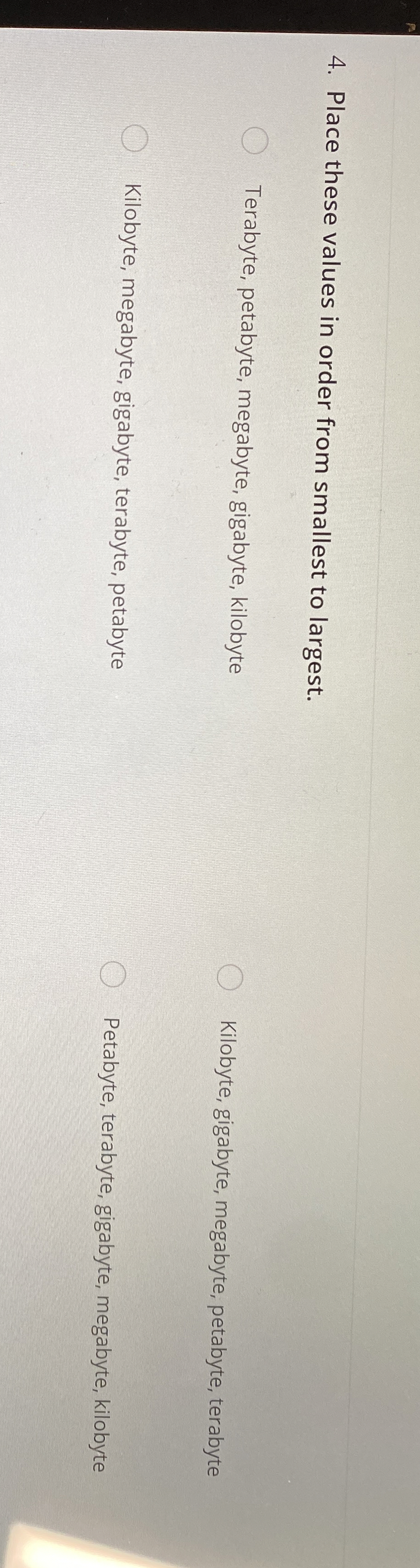 Place these values in order from smallest to