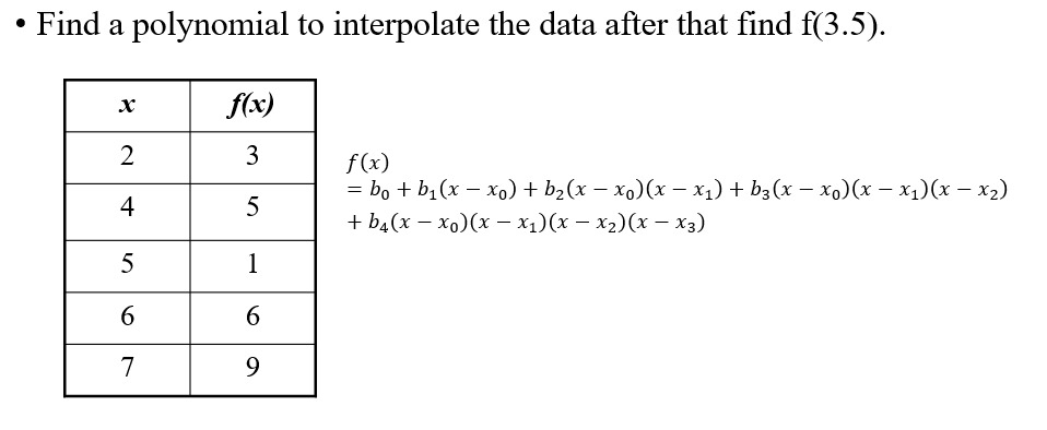 ( using matlab ) Find a polynomial to interpolate