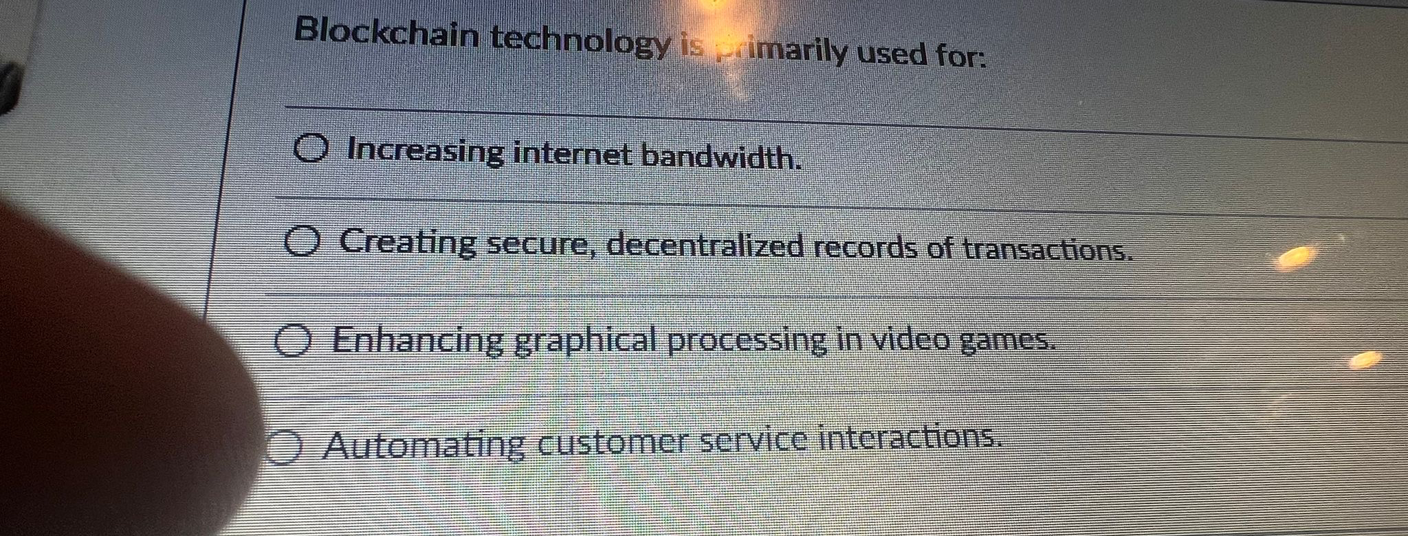 Blockchain technology is , - imarily used for: q