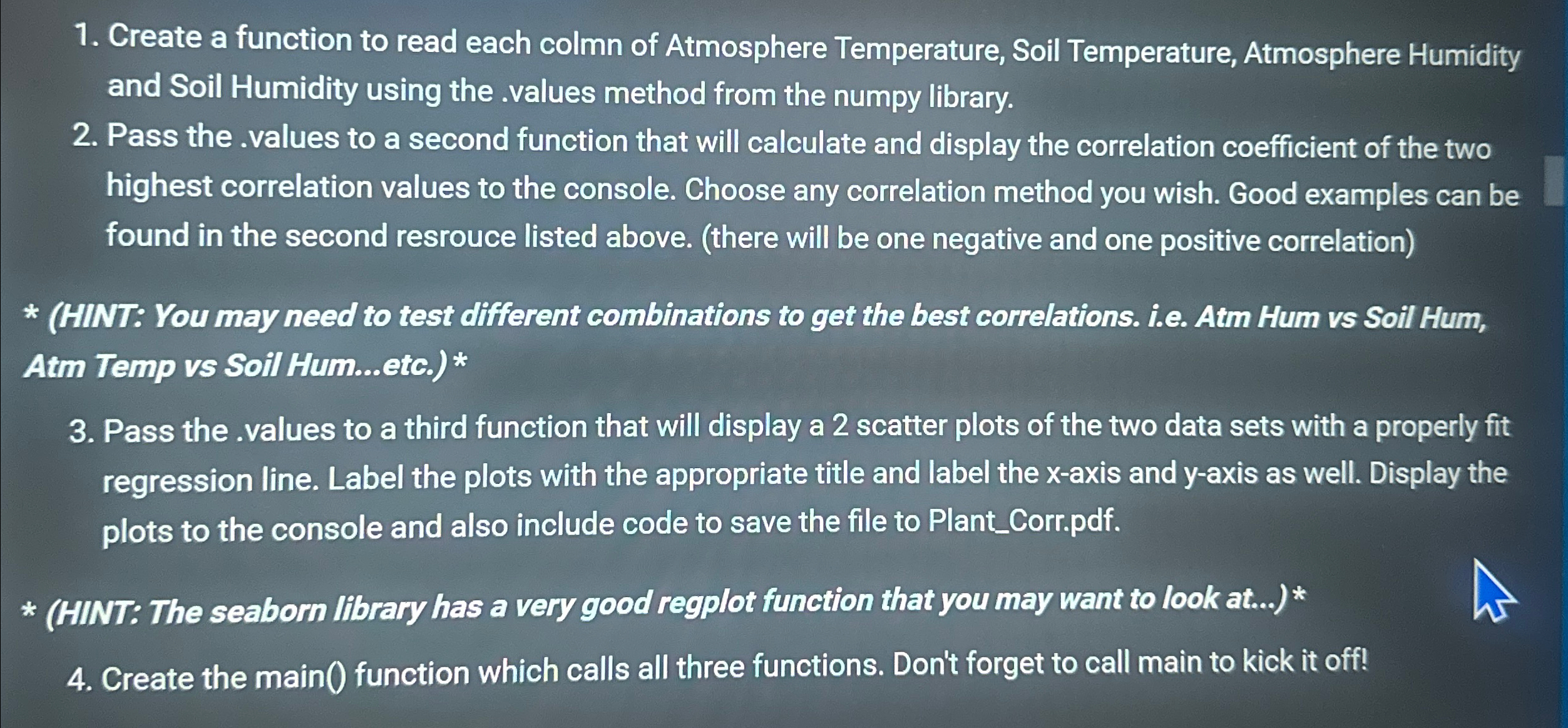 Create a function to read each colmn of