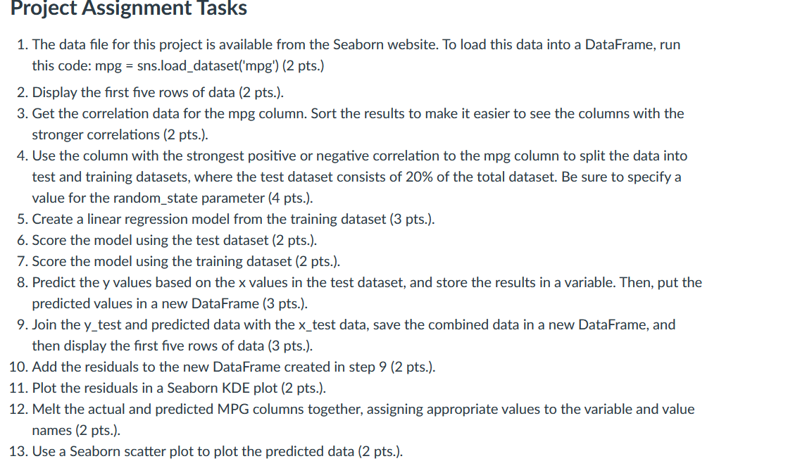 Project Assignment Tasks The data file for this