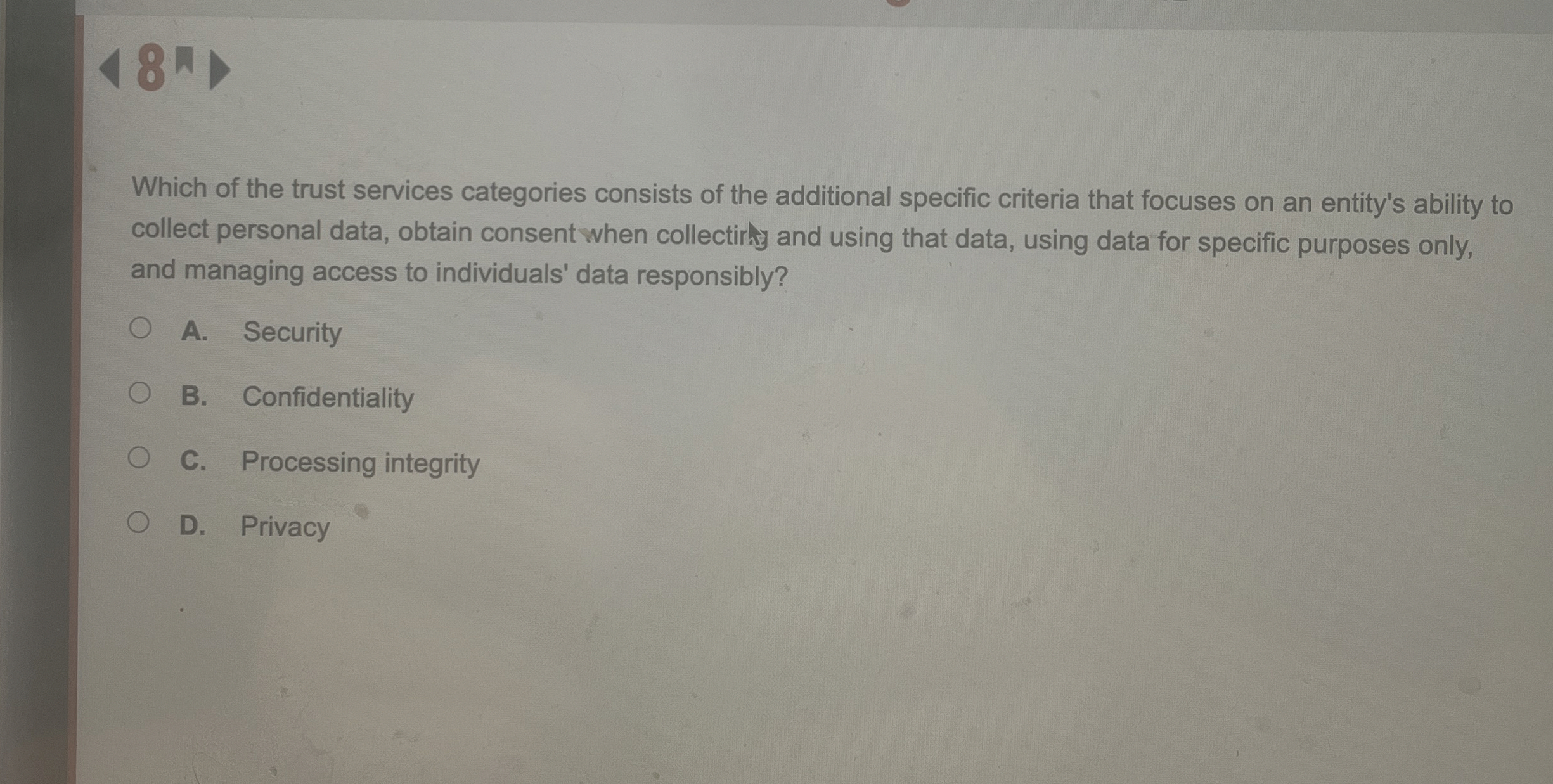 Which of the trust services categories consists