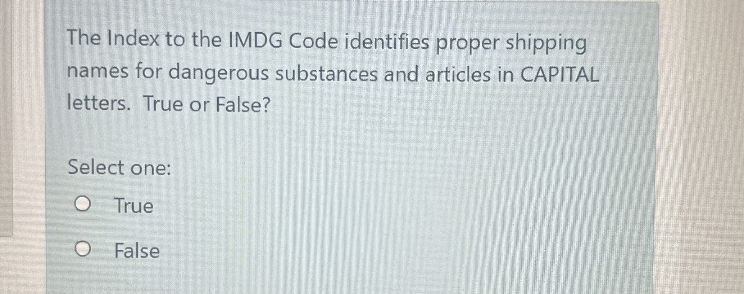 The Index to the IMDG Code identifies proper